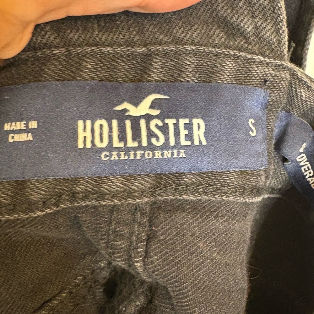 Hollister Black Denim Overall Mini Dress Y2K Grunge Embroidered Flowers Small - Picture 4 of 9